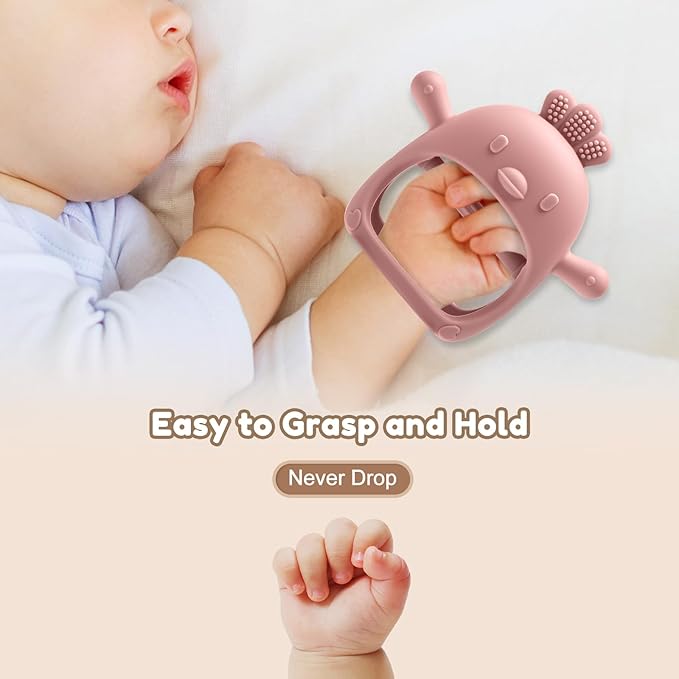 2 Pack Baby Teething Toys for 0-6 6-12 Months, Never Drop Infant Teether Teething Mitten Toys for 0 3 6 9 12 Months, Newborn Soothing Teething Toy Gifts for 1 One Year Old Baby Boys Girls
