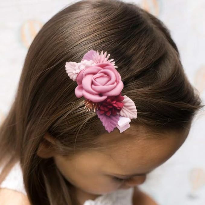 Flower Hair Clips Set-Cherrboll 3pcs Floral Hair Bow Accessories for Baby Girl Toddles Teen Gifts