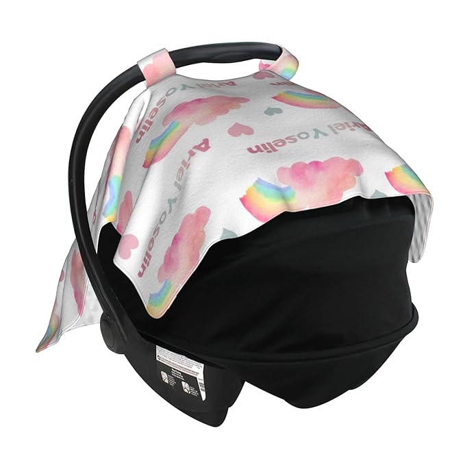 Personalized Baby Car Seat Cover Canopy with Name for Girls Boys Custom Pink Rainbow Baby Carrier Covers
