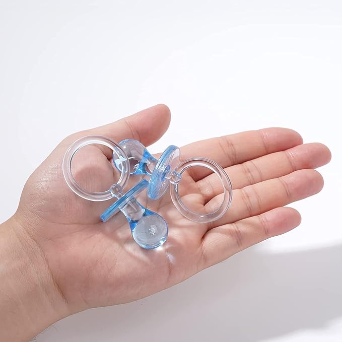 100 Pieces 2.75 Inch Plastic Pacifier for Baby Shower, Baby Shower Pacifier for Gender Reveal Party Decoration DIY Birthday Party Gift (Blue)