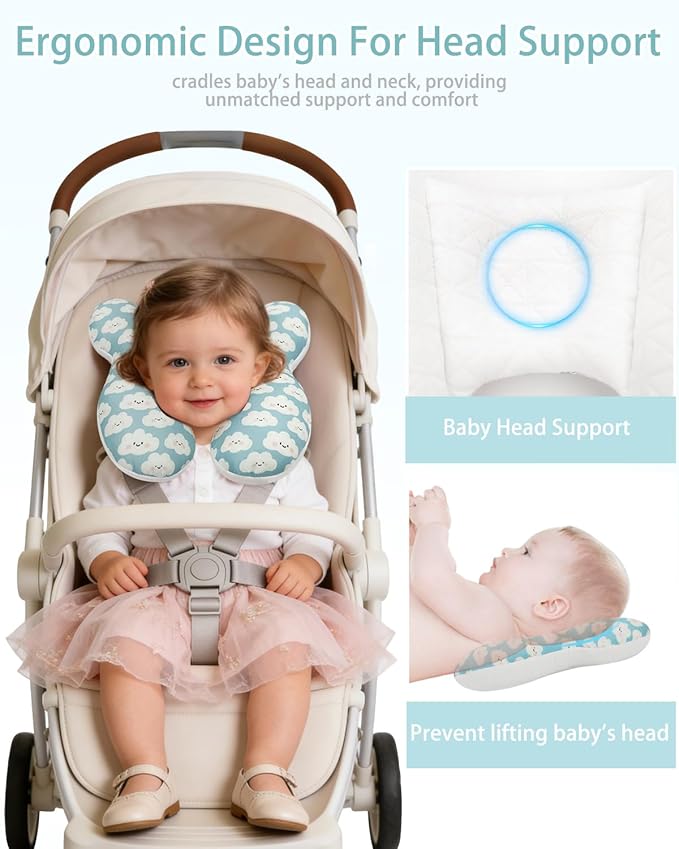 KAKIBLIN Baby Travel Pillow, Baby Neck Pillow for Car Seat, U-Shaped Head and Neck Support for Stroller Pushchair, Soft Cooling Breathable Infant Head Pillow for Newborn Toddler
