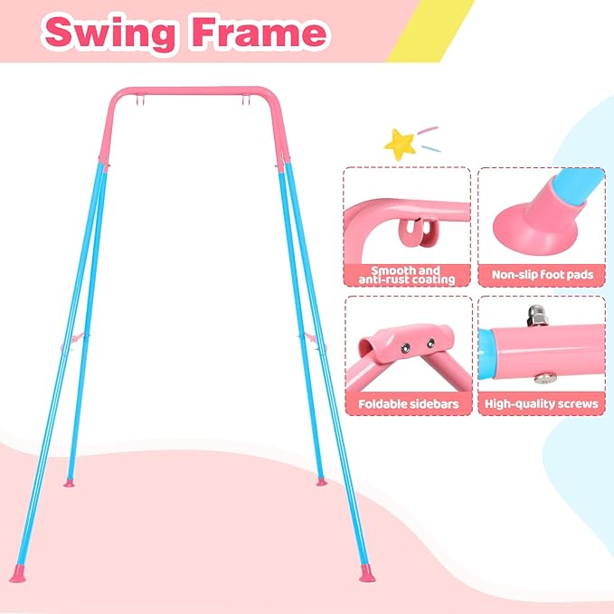 Baby Jumper, Indoor&Outdoor Baby Bouncer, Infant Jumper with Adjustment Strap for Boys Girls, Exercise Saddle Seat for Backyard, Easy to Assemble & Store (Pink)