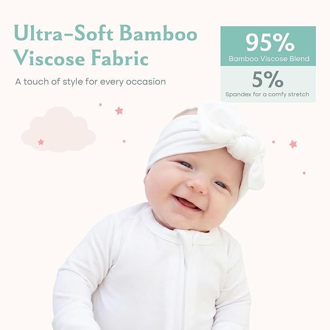Caden Lane Baby Headwrap with Knotted Bow, Soft & Stretchy Bamboo Viscose, Comfortable Infant Hairband for Newborn & Toddler Girls, Ideal Gift for Baby Shower & Milestone Celebration, Lace White