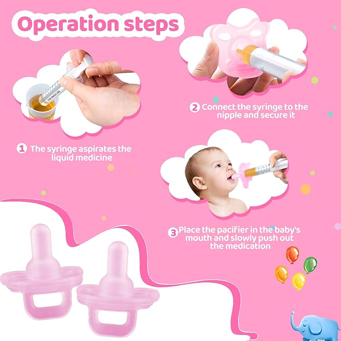 Baby Medicine Dispenser, Baby Medicine Syringe, 0 Months and up Baby Pacifiers, 100% Silicone Pacifiers, BPA-Free (Pink, Model 2)