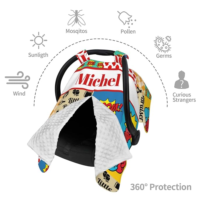 Custom Baby Car Seat Canopy with Name, Personalized Boxing Baby Car Seats Covers for Baby Boy, Opening Minky Nursing Breastfeeding Cover for Infant, Carseat Canopies for Newborn