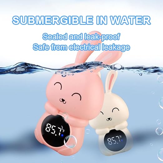Baby Bath Thermometer, Digital Tube Floating Thermometer, Temp Warning Water Temperature Thermometer, Cute Cartoon Water Temperature Monitoring for Newborns, Infants (Bunny White)