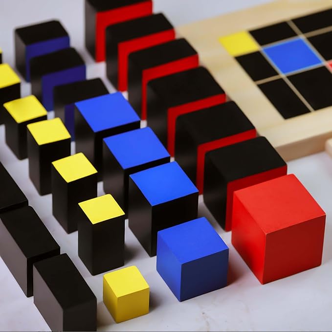Hidoggy Montessori Trinomial Cube, Sensorial Materials Arithmetic Trinomial Cube Educational Montessori Math Toy for Toddlers with Box