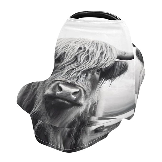 Baby Car Seat Covers Highland Cow Stretchy Breastfeeding Scarf Breathable Infant Carseat Canopy Nursing Covers Multi Use for Stroller High Chair Shopping Cart Boys and Girls