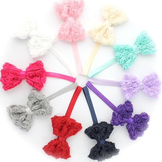 My Lello 2 Pack Infant Baby Mixed Colors Fabric Rose Bow Headbands