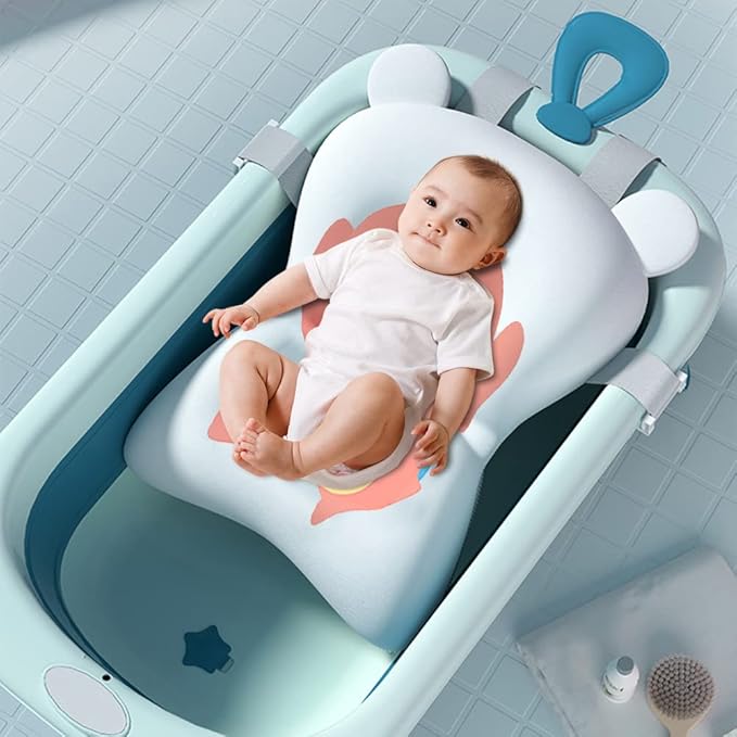 Surakey Baby Bath Cushion Non-Slip Bath Pad Bath Seat for Toddler Infant Newborn Bathtub Mesh Cushion Bath Mats Newborn Floating Tub Pillow Cushion Safety Seat Pad (Green)
