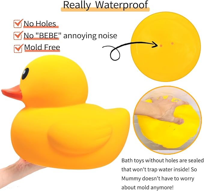 Giant Rubber Yellow Duck,Kalafona 13 Inch Large Giant Jumbo Duck Bath Toy No 'Bebe' Noise No Hole Bathtub Toys for Baby Shower Birthday Beach Summer Pool Party Favors