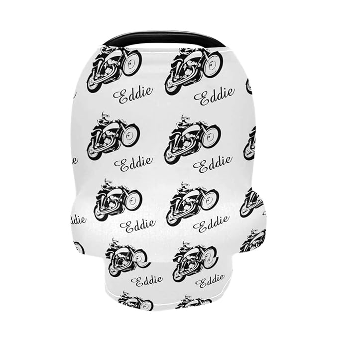 Personalized Motorcycle Baby Car Seat Covers with Name, Multiuse Dirt Bike Nursing Breastfeeding Car seat Canopy, Infant Stroller Covers for Newborn Girl Boy, Ultra-Soft Breathable, Nursing Scarf