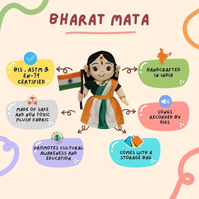 Panda's Box Musical Bharat MATA (Medium - 30 cms) | Musical Soft Plush Toy | Best Gift for Infants, Toddlers & Babies
