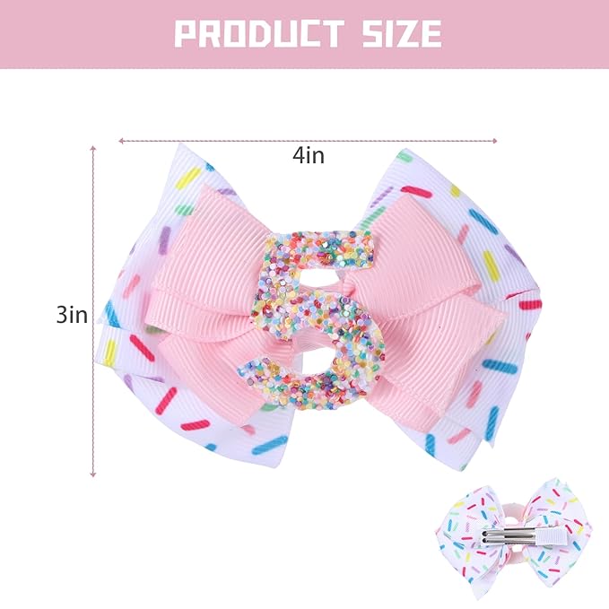 2pcs Birthday Hair Bow for Baby Girls, Sprinkle Confetti 5 Year Old Girl Birthday Decorations, Ice Cream Party Theme Bow Clips for Baby Girls Hair Pink