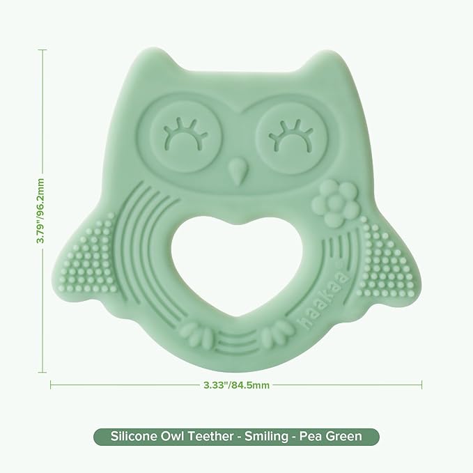 haakaa Silicone Owl Teether,Food-Grade Smiling Teething Toy for Infants, Soft Chew Toys for Babies, BPA Free, Toy for 3 Months+,Pea Green