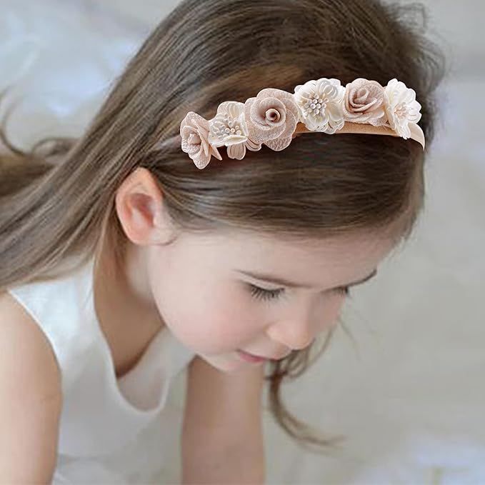 Baby Girl Flower Headband 6 PCS Elastic Hairbands Handmade Nylon Bows Headbands Chic Floral Hair Accessories Kids Gifts for Newborn Infant Toddlers