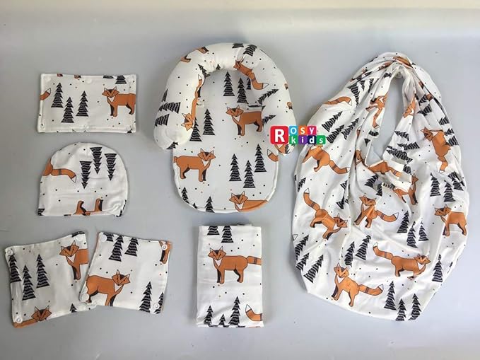 9pc Unisex Baby Boy Girl Ultimate Set of Infant Car Seat Cover Canopy Headrest Blanket Hat Nursing Scarf, 06JE03