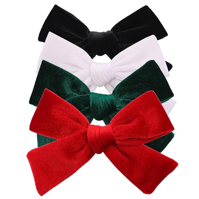 Vintage Velvet Bow Hair Clips for Baby Girl Kids Women Fall Velvet Christmas Hair Bows Barrettes Accessories (4 pcs Green/Red)