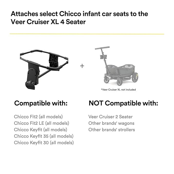 ONLY for VEER Cruiser XL (4 Seater) - Chicco Infant Car Seat Adapter for Veer All-Terrain Cruiser XL and City 4-Seater Models. NOT Compatible with 2 Seat Models or Other Brands’ Wagons