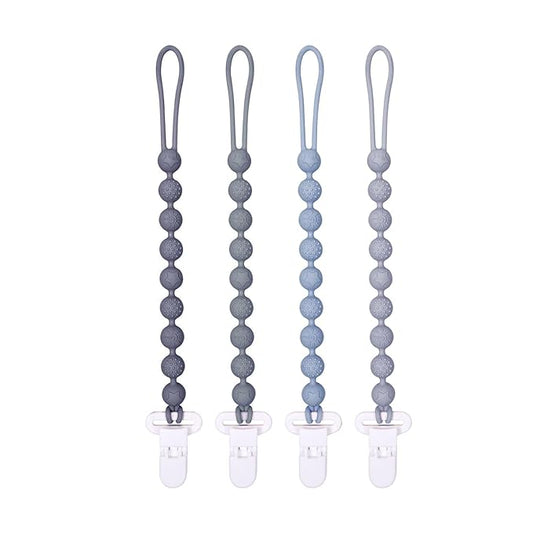 4 Pcs Gray Baby Silicone Teething Pacifier Clip,One-piece Design,Round Shape,Textured Surface,BPA Free.