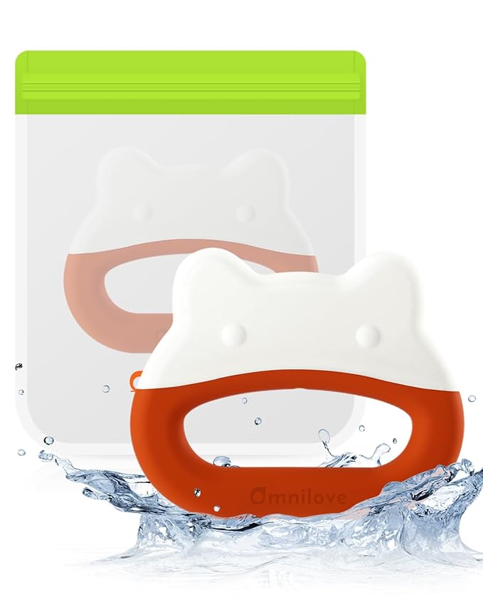 Water-Filled Freezable Baby Teether – Cooling Teething Toy for Babies 3+ Months, Gentle Comfort for Sore Gums, Includes Reusable Freezer Bags – Frog Orange
