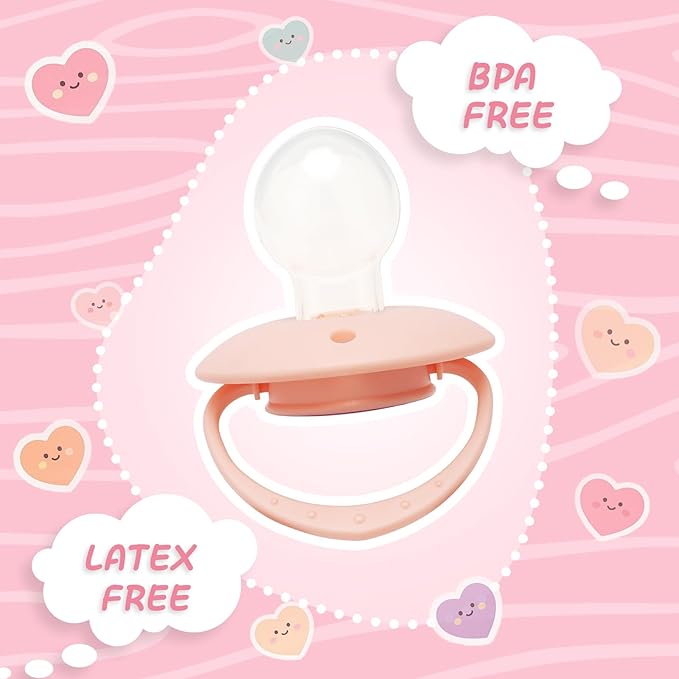 Adult Pacifier Silicone Nipple: Cute Rainbow Round Big Size Shield Binky for Anxiety - Heart Paci for Autism Sensory Stress Relief Gifts Pink with Case