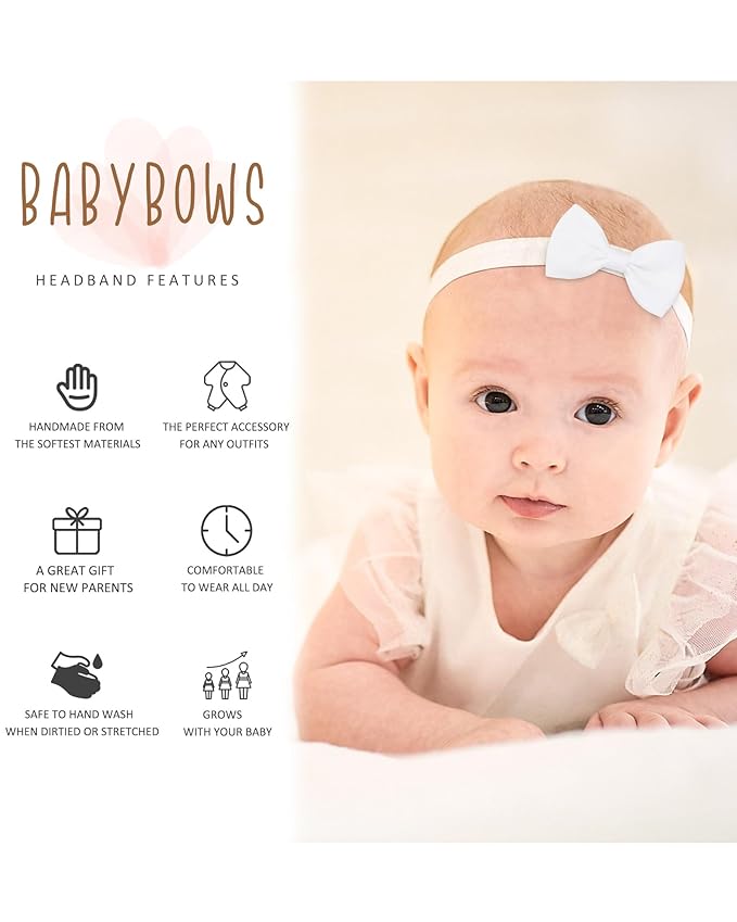 jollybows 40pcs Baby Girls Bows Headbands Elastic Hairband Ribbon Bow Hair Accessories for Newborns Infants Toddlers and Kids