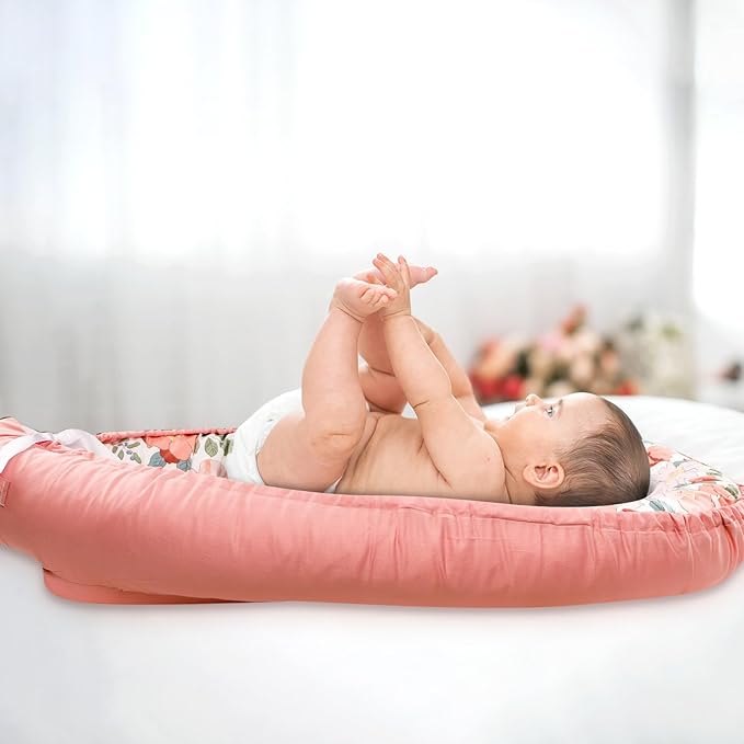 Baby Lounger Cover Girls, Cotton Newborn Nest Cover, Infant Lounger Replaceable Cover, Soft & Breathable, Reversible & Adjustable, Floral (Cover Only)