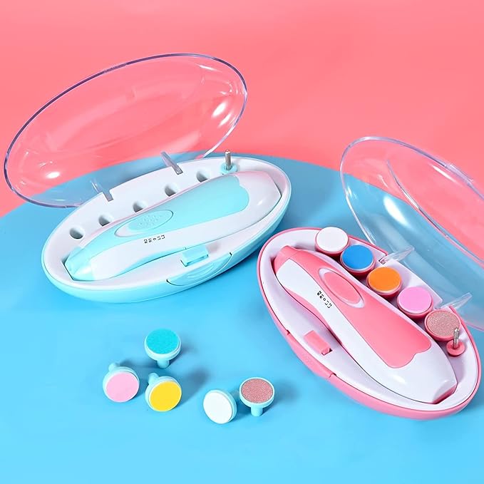 Baby Nail Clippers Baby Safe Electric Trimmer Nail File Kit for Newborn Infant Toddler Kids Toes and Fingernails - Care, Polish and Trim - 6 Grinding Heads and LED Light, Pink