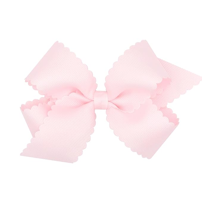 Wee Ones Girls' Classic Grosgrain Hair Bow with Scalloped Edges, No-Slip Hair Clip, Handmade, Powder Pink, Medium