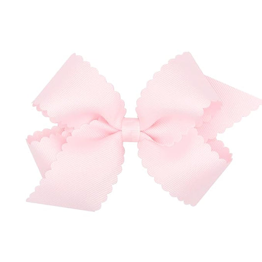 Wee Ones Girls' Classic Grosgrain Hair Bow with Scalloped Edges, No-Slip Hair Clip, Handmade, Powder Pink, Medium