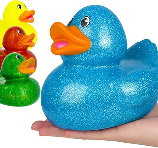 The Dreidel Company Giant Glitter Rubber Duck Toy with Sound Assortment Duckies for Kids, Bath Birthday Gifts Baby Showers Summer Beach and Pool Activity, 6" Inch (3-Pack)