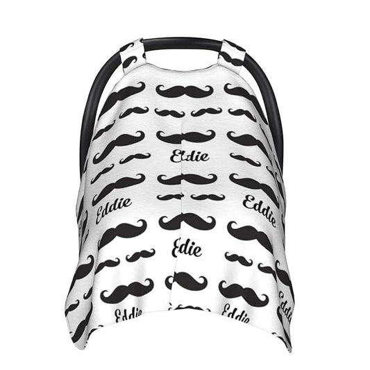 Personalized Mustache Baby Car Seat Canopy for Babies with Name, Custom Car Seat Covers for Girls Boys, Peekaboo Opening Minky Nursing Breastfeeding Cover Infant Car Seat Canopies for Newborn
