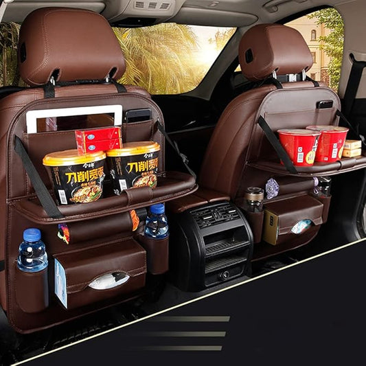 Car Seat Back Organizer PU Leather Storage Bag Universal Auto Multi-pocket Backseat Organizer with Foldable Table Tray