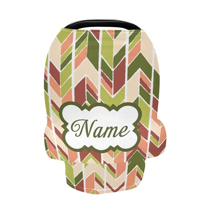 Personalized Name Car Seat Covers for Babies, Customized Baby Carseat Cover, Infant Carrier Cover Stroller Canopy, Nursing Cover Breastfeeding Scarf for Newborn Boys Girls, Geometric Pattern