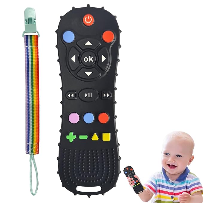 BEBECAN Silicone Remote for Baby – BPA-Free Chew Toy for Infants and Toddlers 3-24 Months, Sensory Toys for Babies, Play Remotes for Babies (Black)