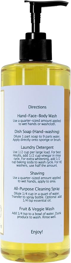 Liquid Castile Soap – Organic Ingredients, Biodegradable, Gentle for Sensitive Skin and Versatile Use (16 fl oz (Pump Cap), Rosemary)