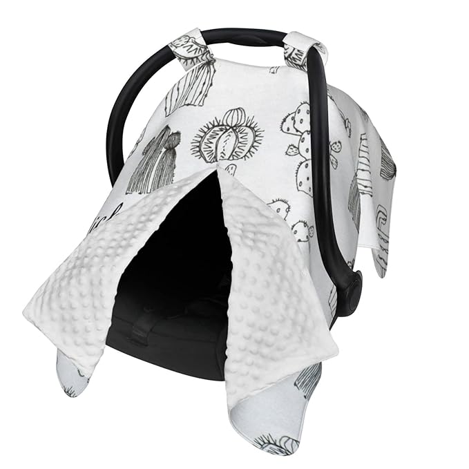 Personalized Cactus Gray Baby Infant Car Seats Canopy for Babies with Name, Custom Multi-use Blankets for Baby Boys Girls, Peekaboo Minky Nursing Breastfeeding Stroller Cover Canopies for Newborn