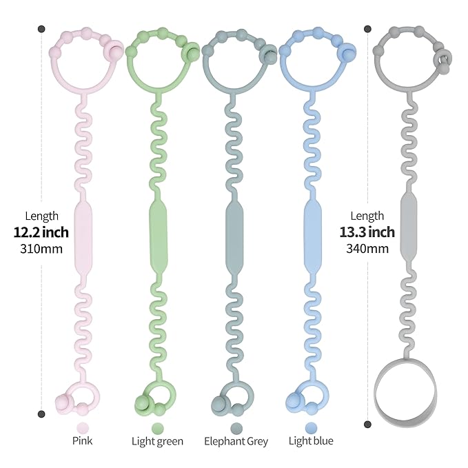 Toy Straps for Baby, Pacifier Holder Clip with Self-Adjusting Bayonet, Pure Silicone Material Without BPA; Can Be Used for Teethers, Feeding Bottles, Toys, Baby Cribs, High Chairs(5PS)
