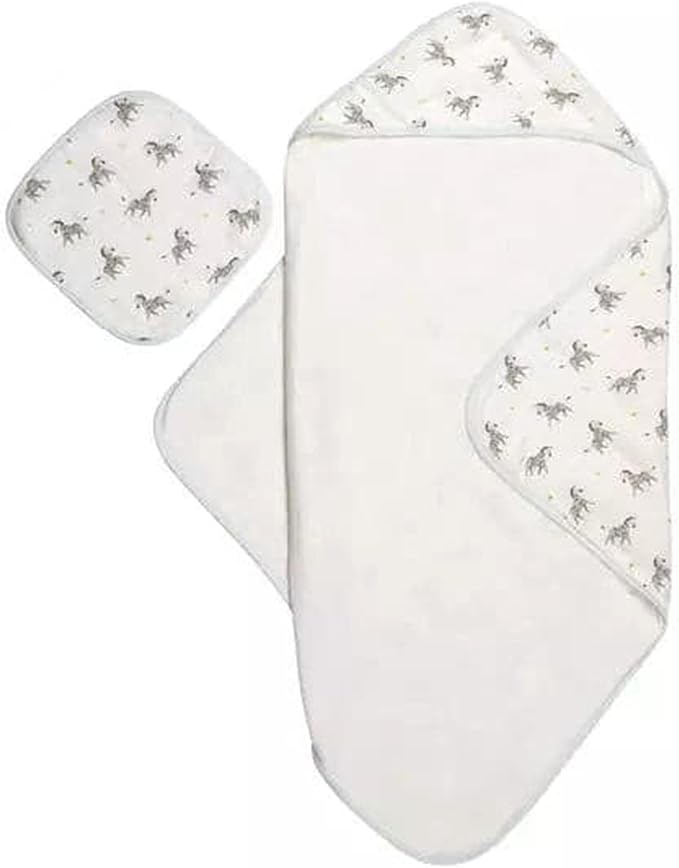 Bamboo Viscose Baby Hooded Towel & Washcloth Set for Babies and Toddlers, Soft & Absorbent, 70% Viscose from Bamboo, 30% Cotton Muslin - Imported (Zebra)