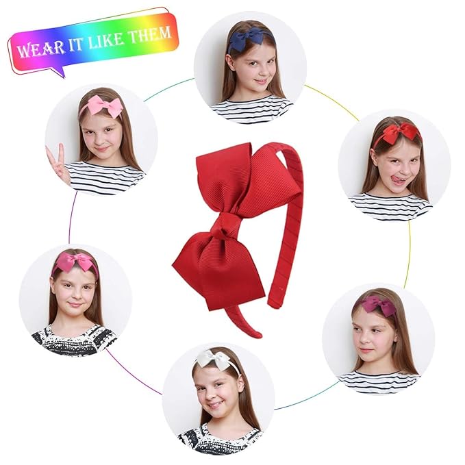 7Rainbows Fashion Cute Red Bow Headband for Girls Toddlers.