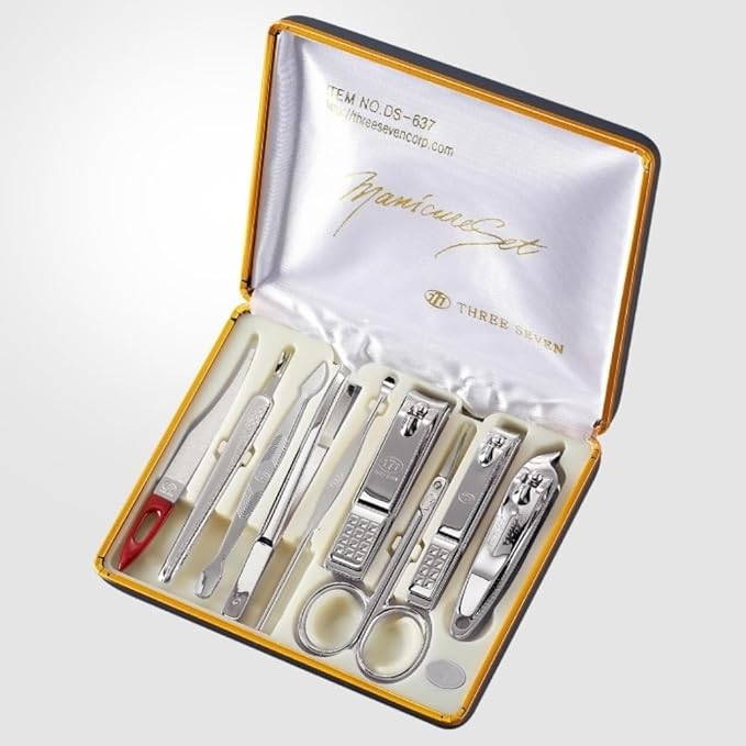 Three Seven 777 Travel Manicure Pedicure Grooming Kit Set, (Total 9 PC, Model : TS-637C), Personal Nail care, Stainless steel, Made in Korea, Since 1975
