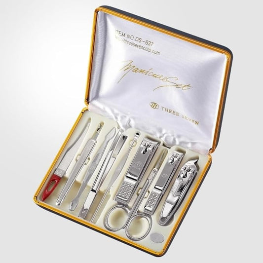 Three Seven 777 Travel Manicure Pedicure Grooming Kit Set, (Total 9 PC, Model : TS-637C), Personal Nail care, Stainless steel, Made in Korea, Since 1975