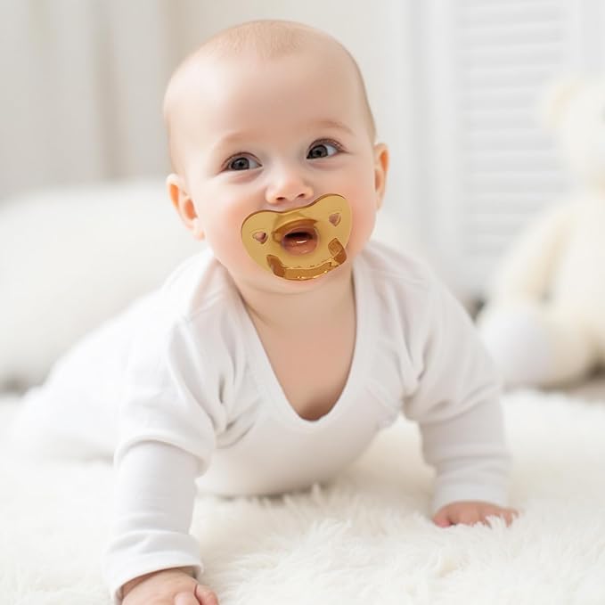 100% Silicone Comfy Orthodontic Pacifiers Set of 2, Cute Baby Pacifier, with Handle & Air Holes for Added Safety, BPA-Free Soothers, Size 0-6 Months (Moon Flat)