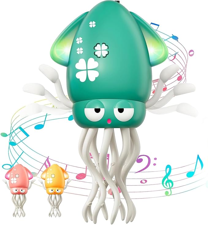 Electric Dancing Octopus Baby Toy, with Automatic Obstacle Avoidance Sensor, Upright & Crawling Modes, Rechargeable Magic Dancing Music Squid for Kids Ages 3-7, Fun Birthday Gift for Boy Girl (Green)