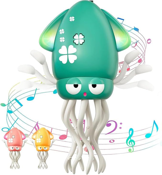 Electric Dancing Octopus Baby Toy, with Automatic Obstacle Avoidance Sensor, Upright & Crawling Modes, Rechargeable Magic Dancing Music Squid for Kids Ages 3-7, Fun Birthday Gift for Boy Girl (Green)
