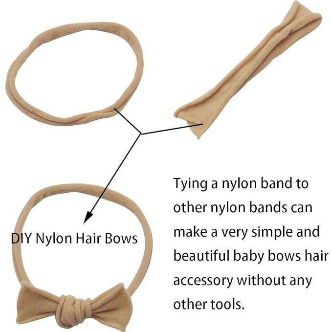 Qearl 60 Pack Soft Stretchy DIY Nylon Headbands Hair Bands Bows DIY Accessory for Newborn Baby Girls