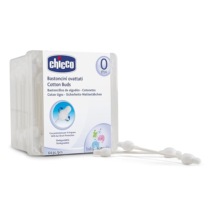 Chicco 100% Cotton Ear Buds with Safe Tip Applicator, 63 Count