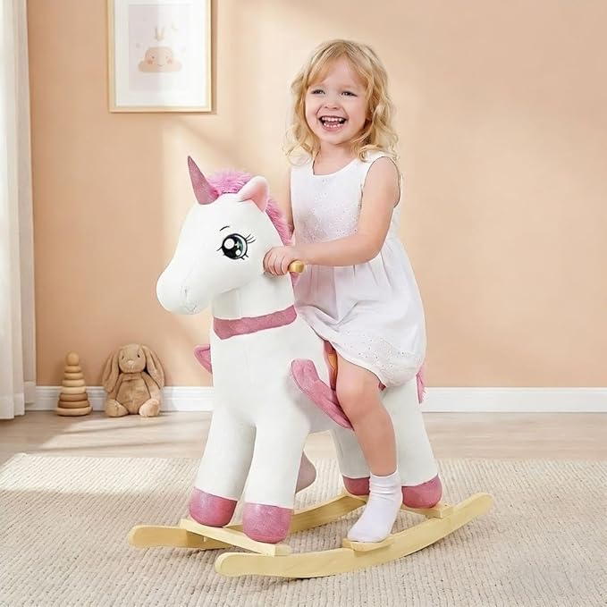 FUNLIO Unicorn Baby Rocking Horse for Kids 3-6 Years, Rainbow Fairy Unicorn Rocking Horse, Stuffed Ride-on Animal Rocker, Easy to Assemble, CPC & CE Certified-Large