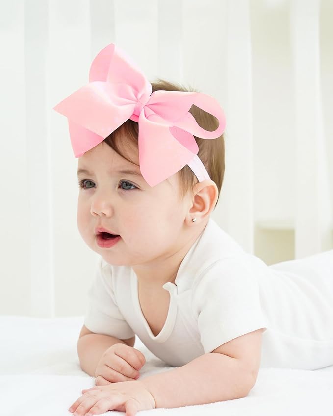 jollybows 20pcs Baby Girls Grosgrain Ribbon Hair Bows Headbands 6" Elastic Hair Band Hair Accessories for Infants Newborn (Multicoloured 6“ Bows Elastic Headband)